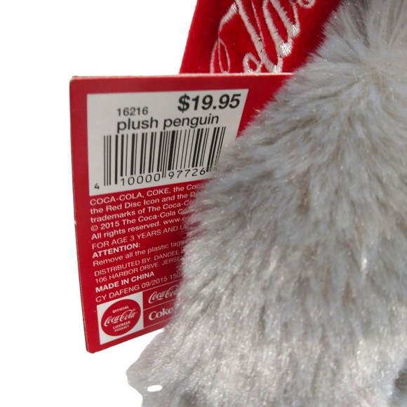 NEW Coca Cola Penguin w/ Coke Red Scarf Ear Muff Plush Stuffed Bean Bag 2015 NOS - Picture 2 of 13